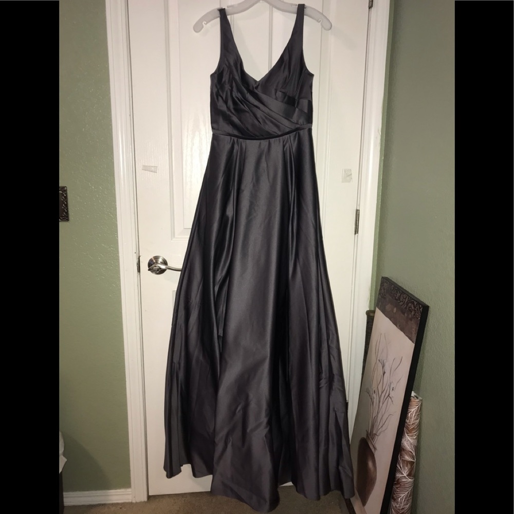 David’s Bridal- Long Satin Tank Ball Gown- Size 4